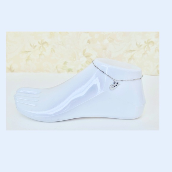 Silver Laser Cut Logo Stainless Steel Nike Ankle Bracelet - Picture 2 of 2
